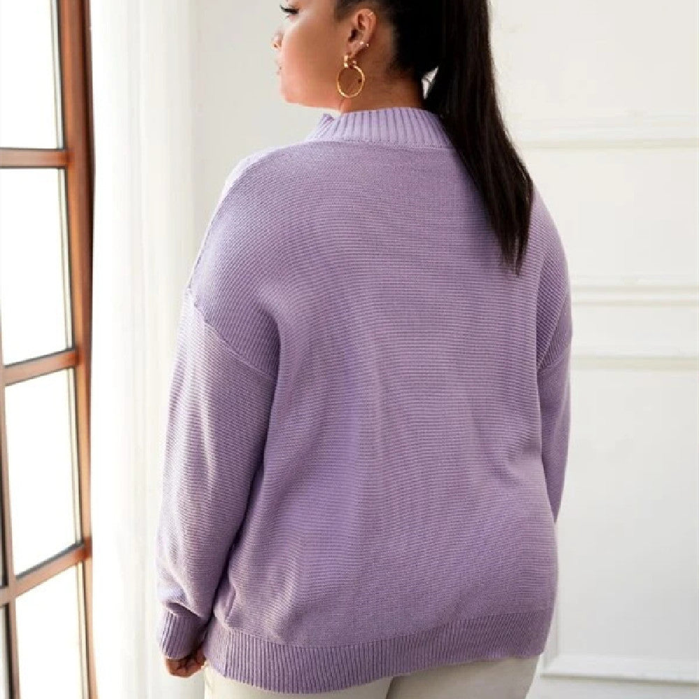 V-neck Design Long-sleeved Knitted Sweater Women Loose