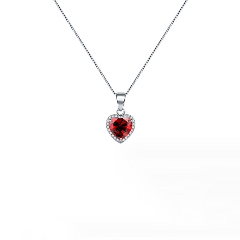 S925 Sterling Silver Heart-shaped Red Diamond Necklace